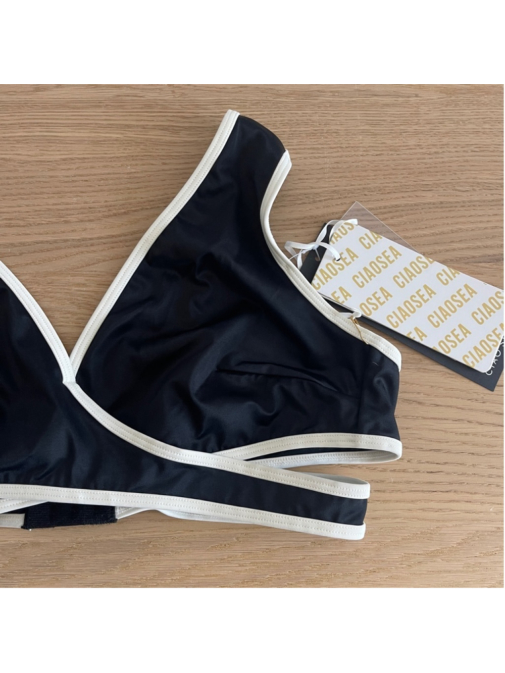 Ciao Sea Black Bikini top with White Trim wrap large neutral classy trendy - Picture 3 of 6